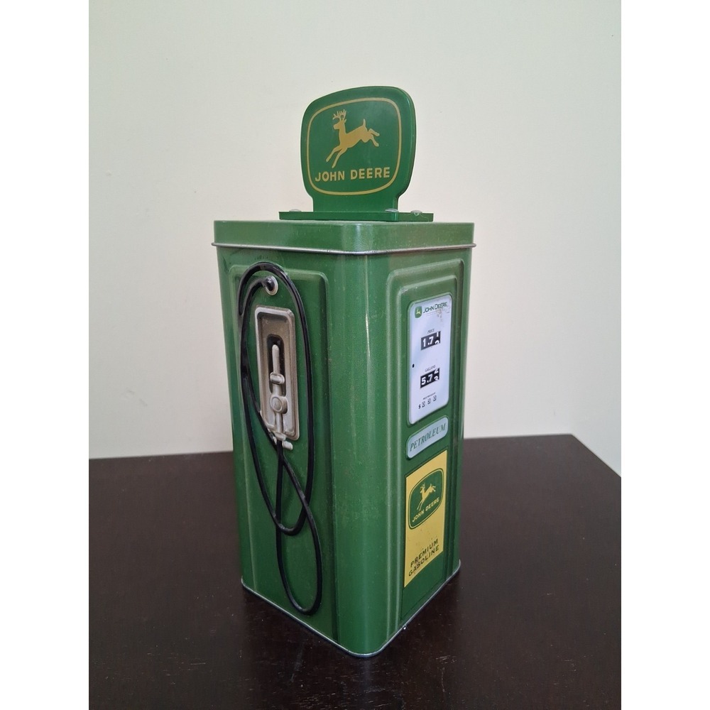 ESTATE SALE JOHN DEERE COLLECTIBLE 9" SMALL TIN COIN BANK / GAS PUMP #7